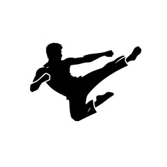 Minimalist Flying Kick Silhouette – Black SVG Clipart Icon