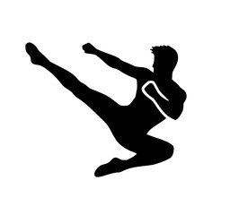 Minimalist Flying Kick Silhouette – Black SVG Clipart Icon