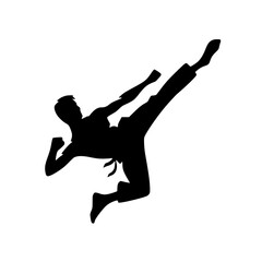 Minimalist Flying Kick Silhouette – Black SVG Clipart Icon