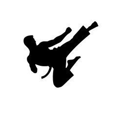 Minimalist Flying Kick Silhouette – Black SVG Clipart Icon