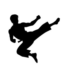 Minimalist Flying Kick Silhouette – Black SVG Clipart Icon