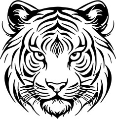 Obraz premium Tiger head tattoo, black and white tribal vector illustration