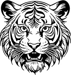 Fototapeta premium Tiger head tattoo, black and white tribal vector illustration