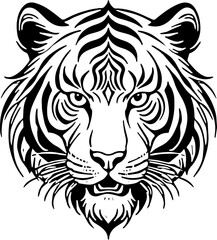 Obraz premium Tiger head tattoo, black and white tribal vector illustration