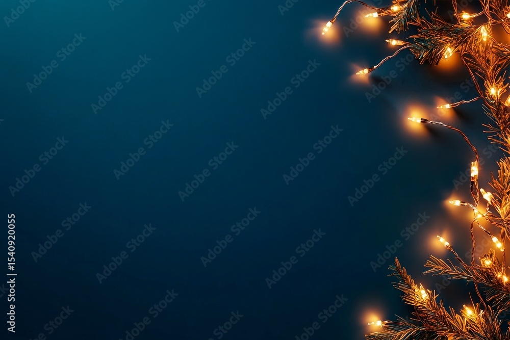 Poster warm string lights illuminate dark background creating a cozy atmosphere for gatherings.