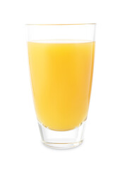 Tasty mango juice in glass isolated on white