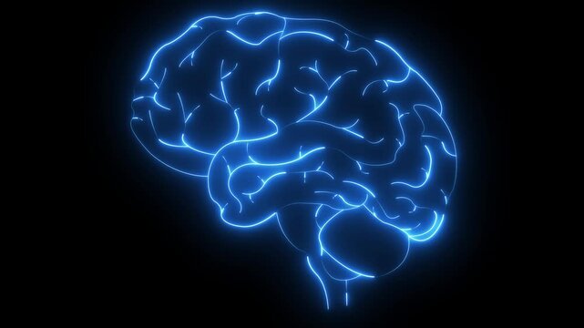 Glowing Neon Brain Organ Icon, Futuristic Digital Design Symbol of Intelligence and Mind brain medicine memory. Medical futuristic technology of the neon lines drawing a man brain on black background. - Powered by Adobe