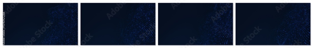 Poster technology network background set of 4 backgrounds. abstract digital wave of glowing blue particles 