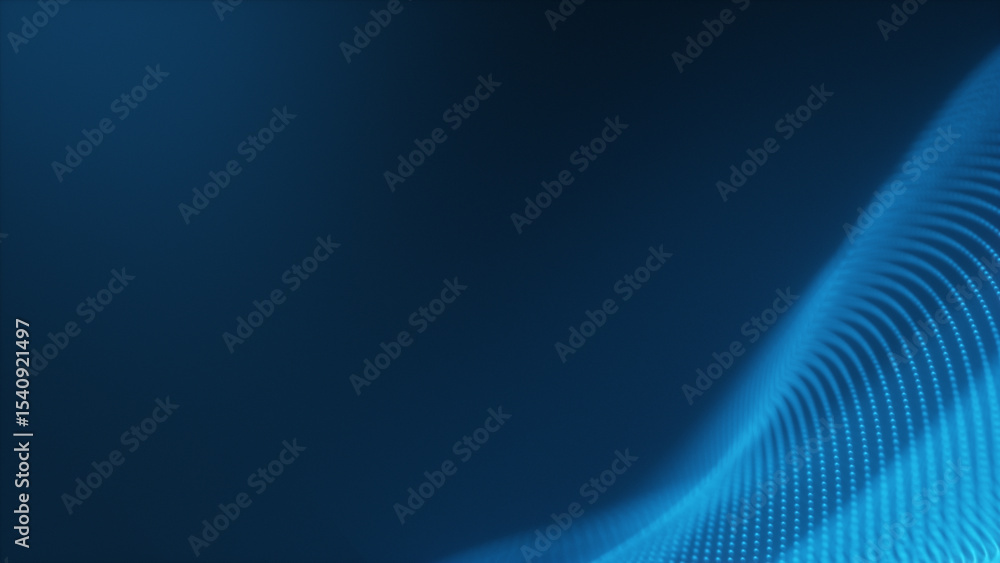 Poster abstract technology particles mesh background with glowing blue data wave on a dark background, repr