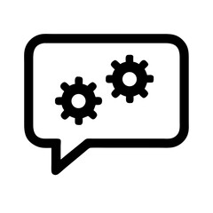 Obraz premium Speech bubble with gears icon. Simple communication and settings symbol. This graphic design element is perfect for application interface, website design, and mobile app icon.