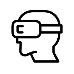 Virtual reality headset icon. Person wearing modern VR headset for immersive gaming experience.  Headset design is perfect for website design, app interface, or tech blog.