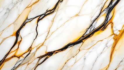 Elegant White Marble Texture with Golden and Black Veins High-Resolution Background Image