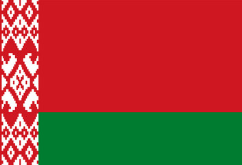National flag of Belarus with red and green horizontal stripes and traditional ornamental pattern.