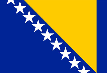 National flag of Bosnia and Herzegovina with blue background, yellow triangle, and white stars.