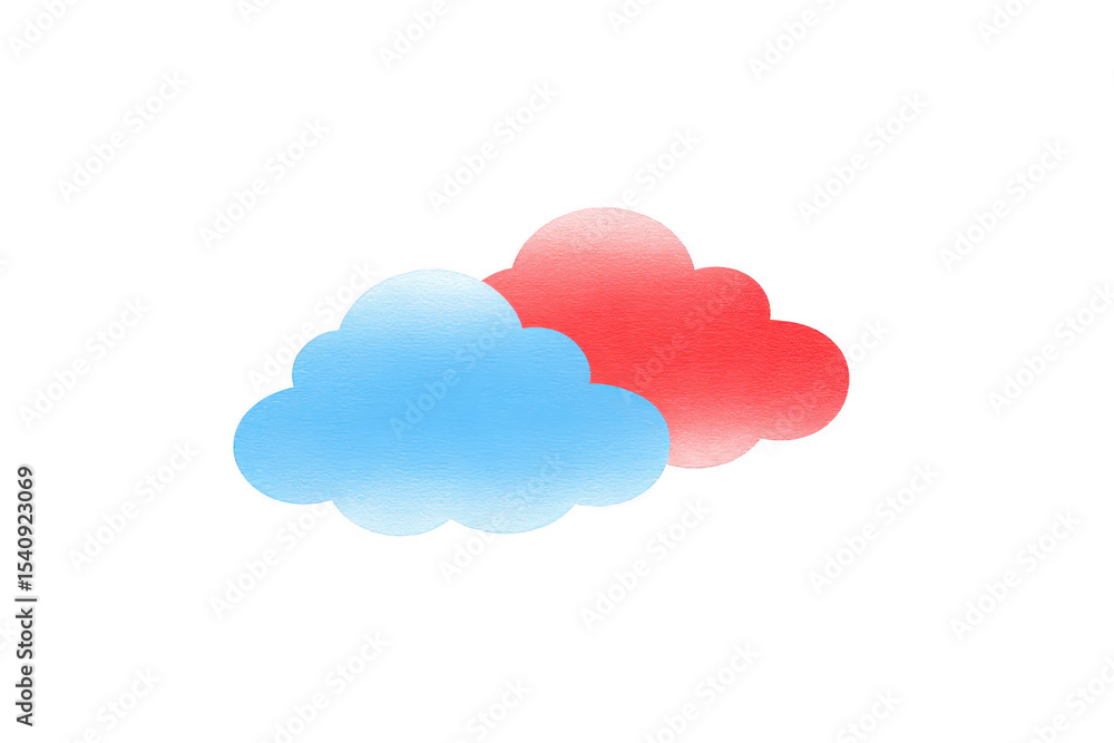 Poster two colorful clouds, one blue and one red, with soft gradient effect, create whimsical and dreamy at