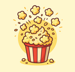 Popcorn Popping Bucket Cartoon Vector Icon Illustration Colorful Popcorn Snack Isolated Flat Design
