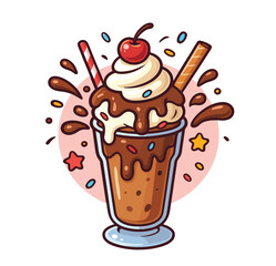 Chocolate Milkshake with Cherry Cartoon Vector Icon Illustration Sweet Dessert Drink Isolated Design
