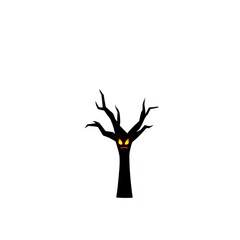 Fototapeta premium Spooky tree with glowing eyes and sinister expression stands against transparent background, evoking sense of Halloween eeriness