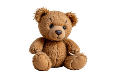 Obraz premium the image shows a stuffed animal with tan fur that is sitting upright. it has a soft, fuzzy appearance, and its dark, shiny eyes give it a friendly expression