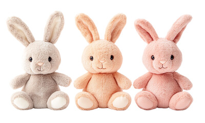 Obraz premium Plush bunny toys in different poses on isolated on transparent background - toy, cute, soft.