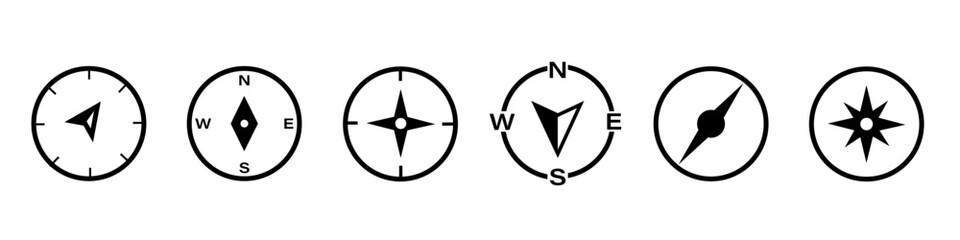 Compass direction north, south, east and west. Set of compass arrows icons.  Vector illustration.