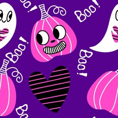 Halloween ghost seamless cute cartoon pattern for wrapping paper and fabrics
