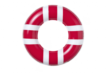 Red and white lifebuoy with alternating stripes is isolated on transparency background, symbolizing safety and rescue