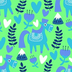 Christmas animals seamless horse pattern for wrapping paper and fabrics