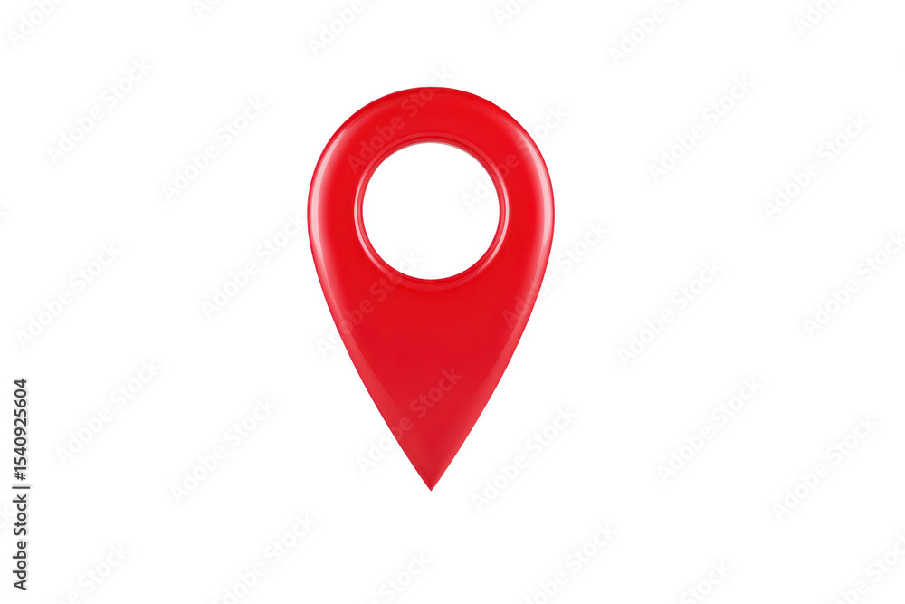 Poster red location pin icon with circular hole in center, symbolizing navigation and mapping. simple desig