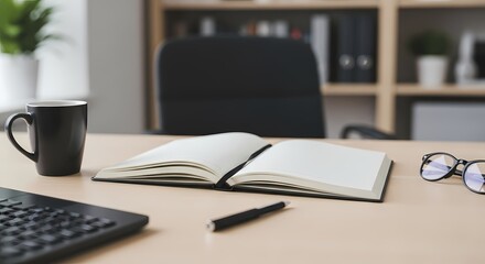 Naklejka premium Workspace Simplicity: Open Notebook for Ideas and Planning