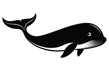 Black whale swimming gracefully, depicted with clear white outline on solid background