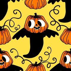 Halloween ghost seamless cute cartoon pattern for wrapping paper and fabrics
