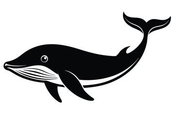 Fototapeta premium Simplified black silhouette shows whale swimming through the ocean with visible fins and tail