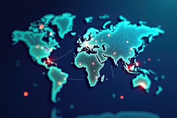 Naklejka premium Digital World Map with Connections, Data Visualization Concept