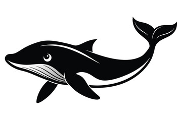 Stylized black whale gracefully swims with its distinctive body markings against a plain background
