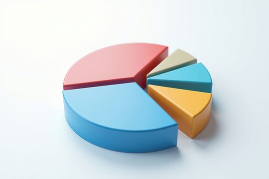 Colorful pie chart with different sized sections on white surface.