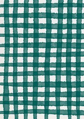 Green hand drawn checkered pattern. Watercolor texture background.