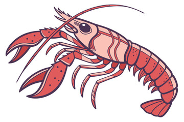 Cute cartoon pink shrimp with simple line art is visible on white background