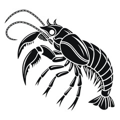 Monochrome crustacean displays detailed pincers and spiky features against white backdrop