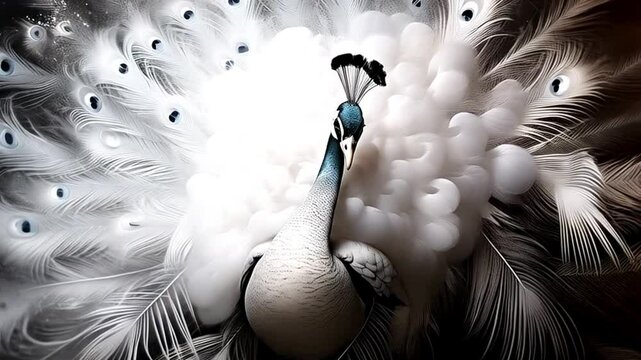 Abstract difuse white peacock animation. Fantasy concept