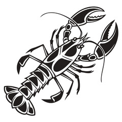 Simple black and white lobster illustration shows a unique design with abstract elements