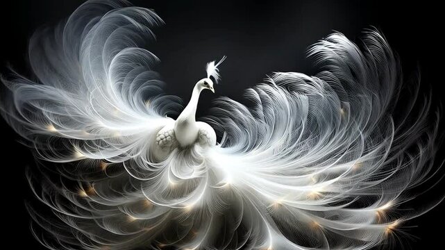 Abstract difuse white peacock animation. Fantasy concept