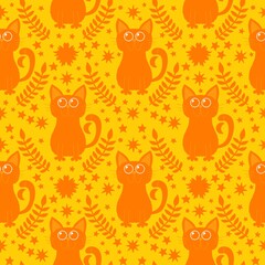 Halloween animals seamless cats pattern for wrapping paper