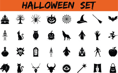 Halloween day silhouette vector mega set on transparent background
