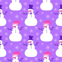 Christmas cartoon ice seamless happy snowman pattern for wrapping paper and fabrics