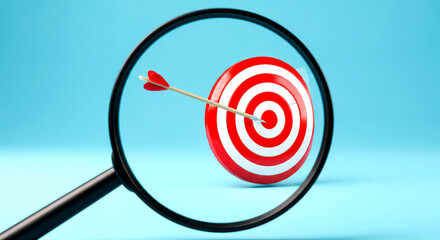 Target Focus: Arrow in bullseye magnified for goal achievement, representing success and strategy.