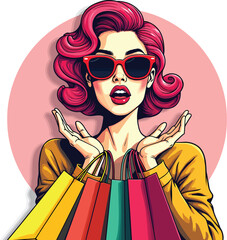 Woman shopping with bags fashion and style retail therapy sale deals and discounts trendy look