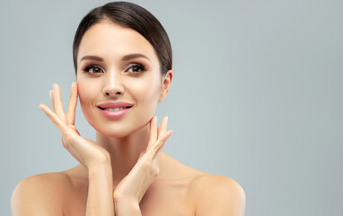 Beautiful Young Woman with Clean Fresh Skin . Facial treatment . Cosmetology , beauty and spa . Beauty skin famale face