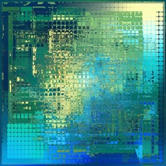 Obraz premium Rasterized Blue-Green Scan Ring × Ceramic Red Dot Grating: Overprinted Glitch Vectors on Lead Gray Base with Solid Color Channel Separation