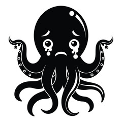 Black octopus mascot icon is visibly upset with large tears running down its face